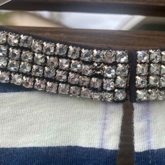 Juicy Couture Navy & Off-White Rhinestone Striped Top - XL - Picture 5 of 5